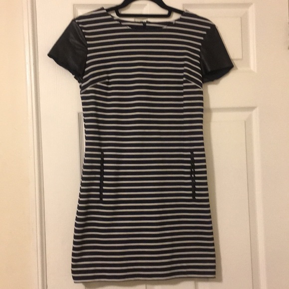 Ann Taylor Dresses & Skirts - Ann Taylor Striped Dress Leather Sleeves